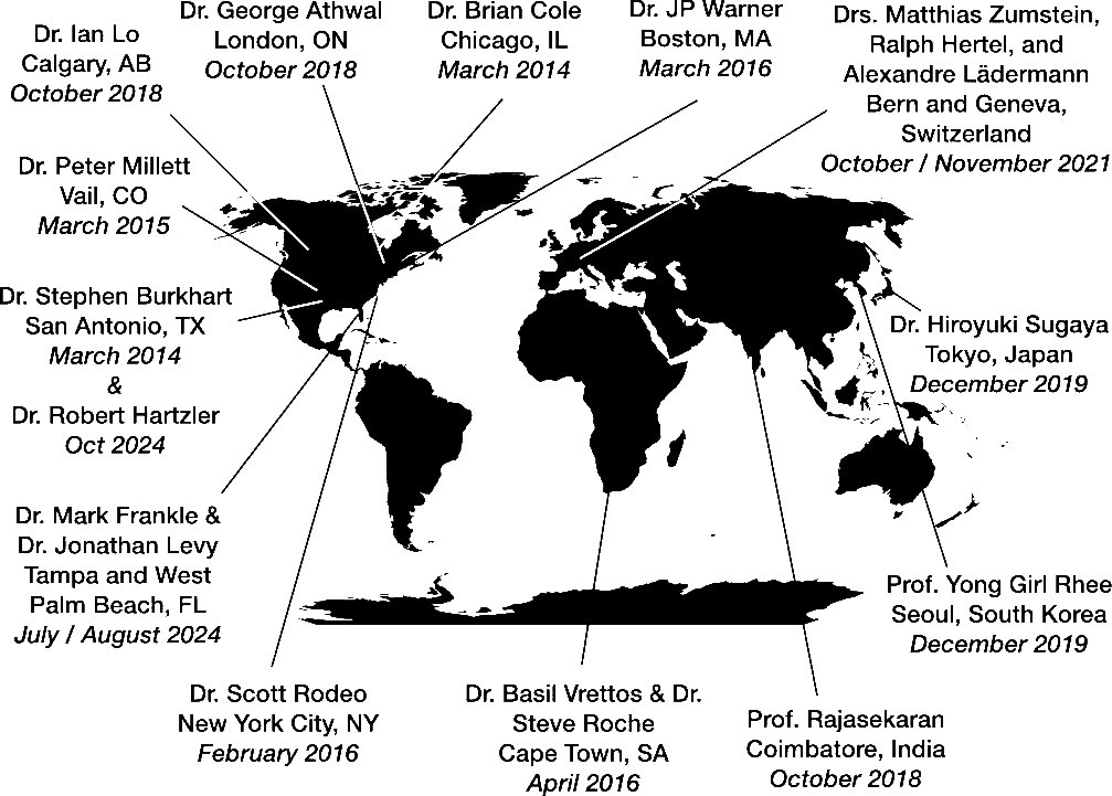World map showing locations of Dr. Rashid's international experience